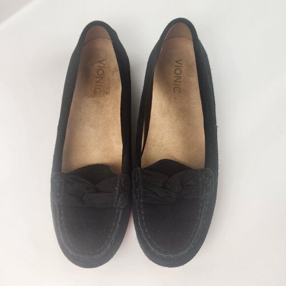 Vionic Womens Sz 8 Norah Suede Moccasin Flats Shoes Loafers Black - Picture 2 of 8
